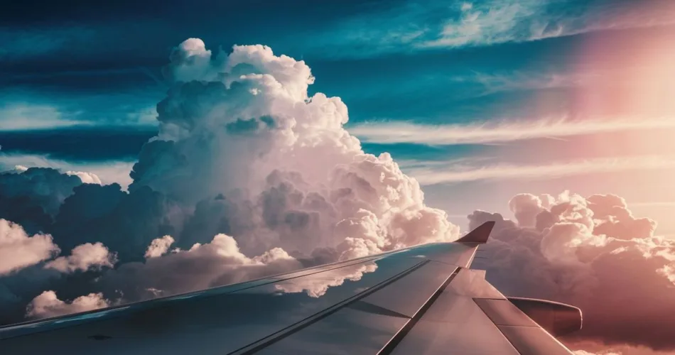 Okno w samolocie – widok na chmury